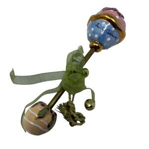 Heather Goldeminc Ceramic Baby Rattle Blue Sky Corp 2001 Polka Dot Floral Design